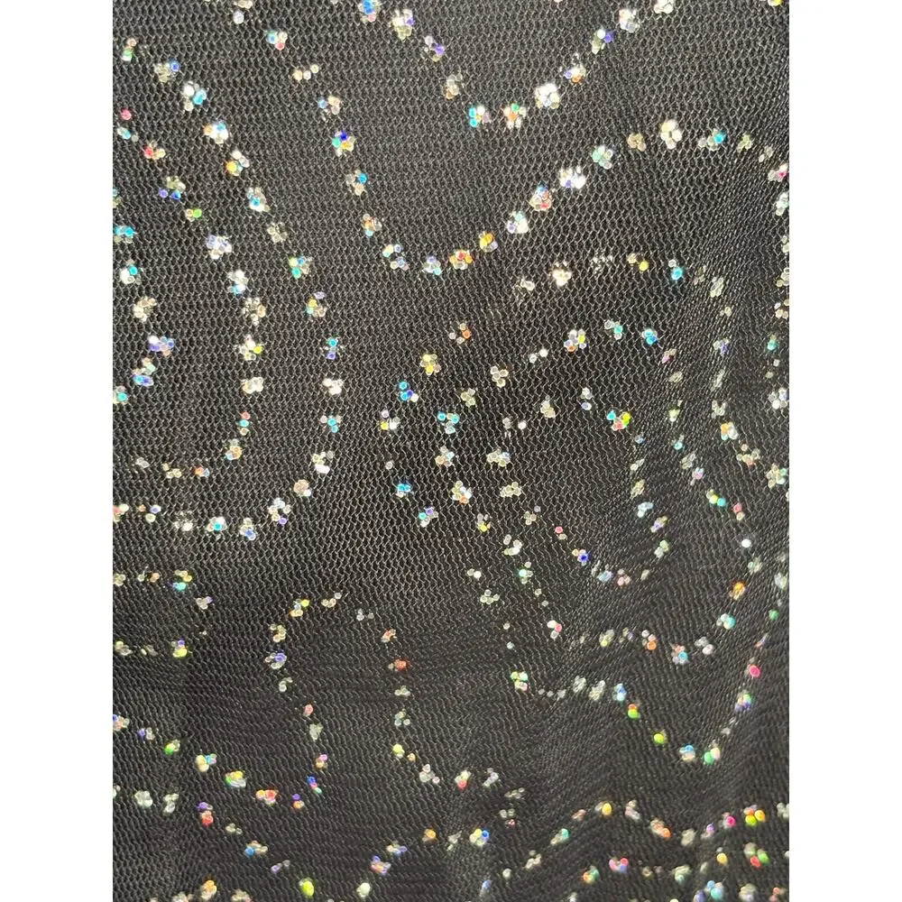 Vintage All That Jazz Black Mesh Rhinestone Maxi Dress Open Back Party Wedding